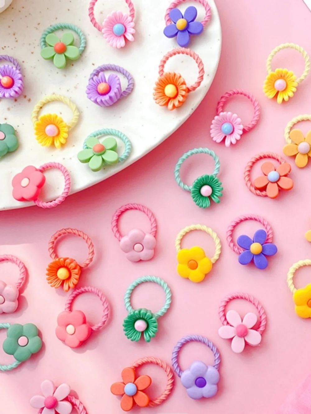 Bundle Of Elastic Hair Bands-Cartoon Fruit-Animal-Flower-Resin Hair Ties NEW